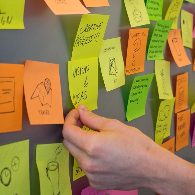 Service Design _Beitragsbild mit Post Its zur Visualisierung des kreativen Prozess